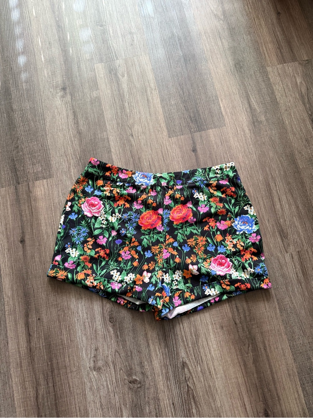 Forever 21 Black Floral High Waist Shorts - Pink, Orange, Blue, Green